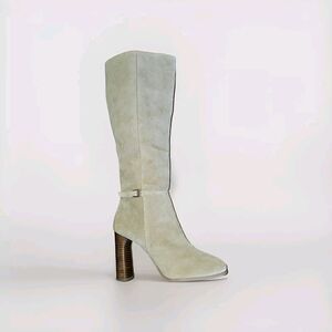Sarto Cassie Knee-high Suede Heeled Boots Size 10M Tan Buckskin